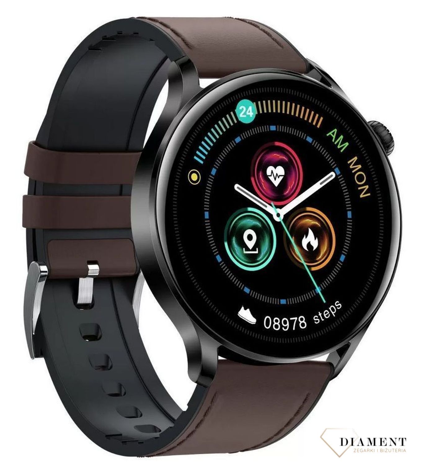 Smartwatch męski Garett skórzany ciemny brąz pasek Men Elegance Ciemny (1).jpg